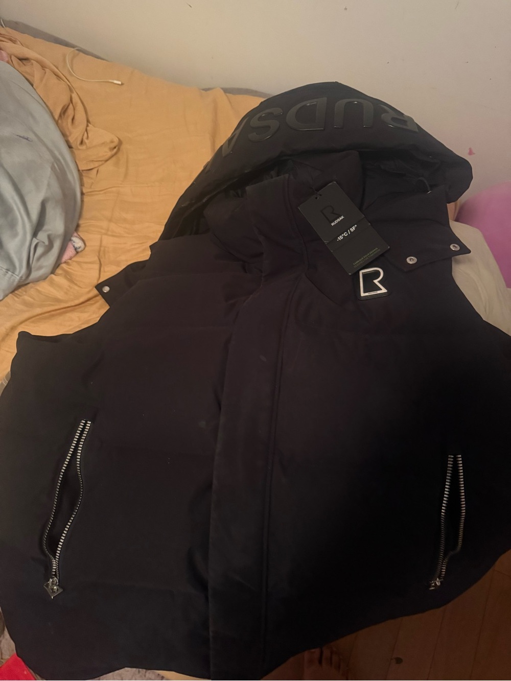 RUDSAK Black Men's Puffer Jacket with Hood
